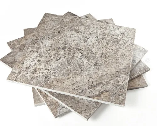 Silver grey travertine surface detail
