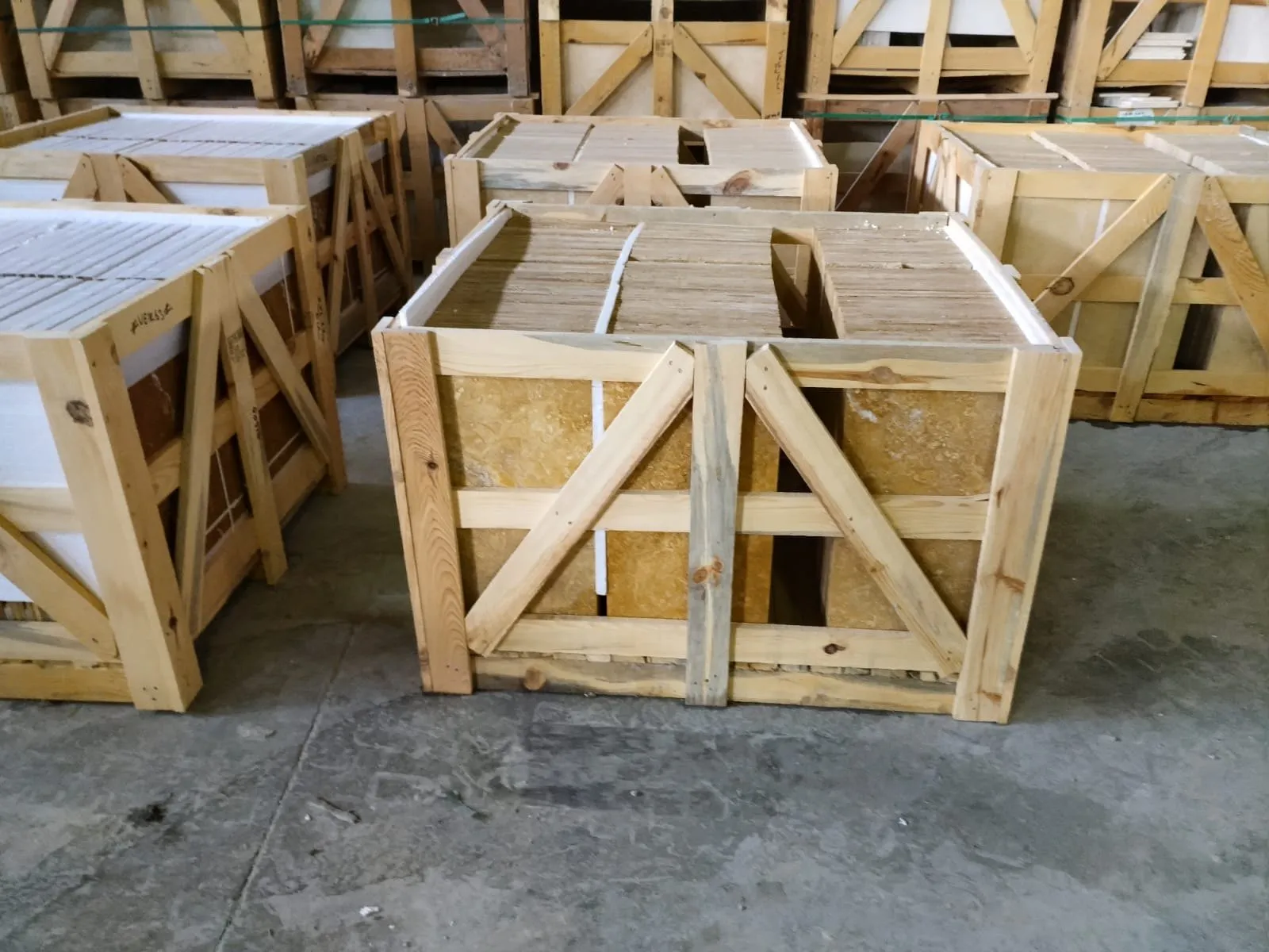 Travertine crates in the loading yard