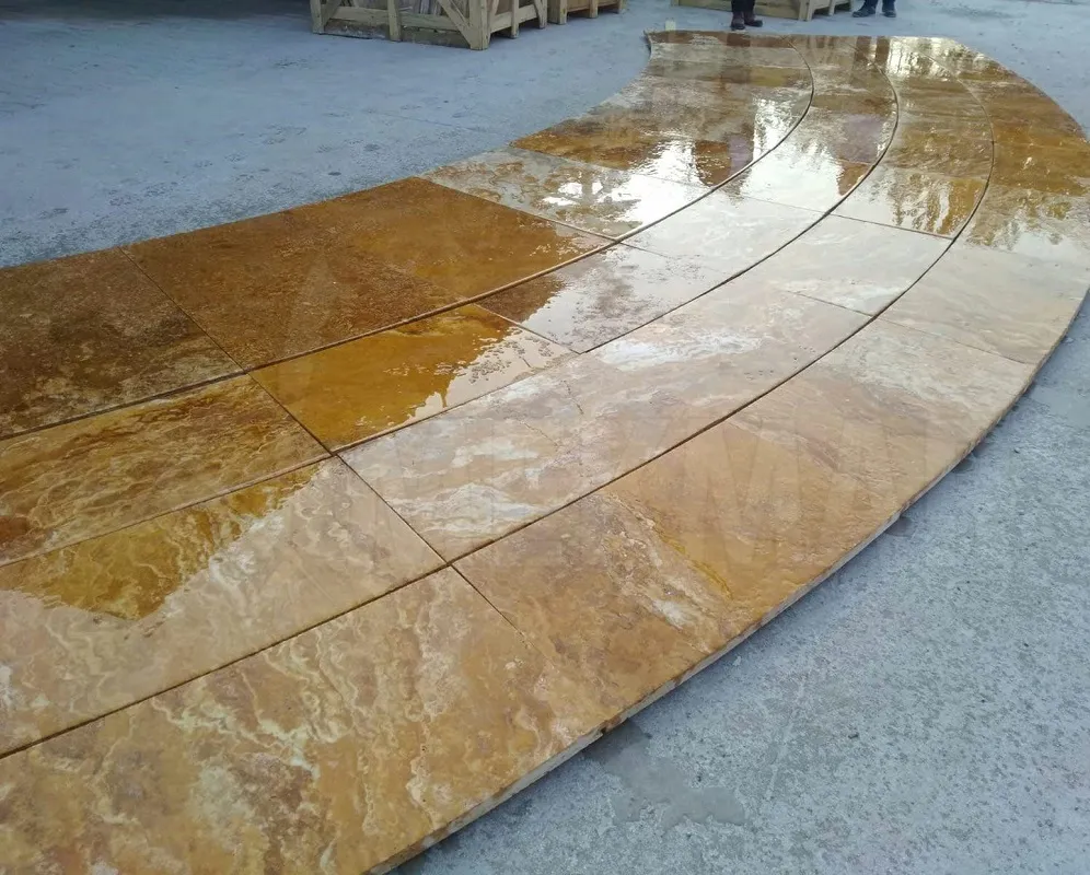 Yellow gold travertine laid as flooring